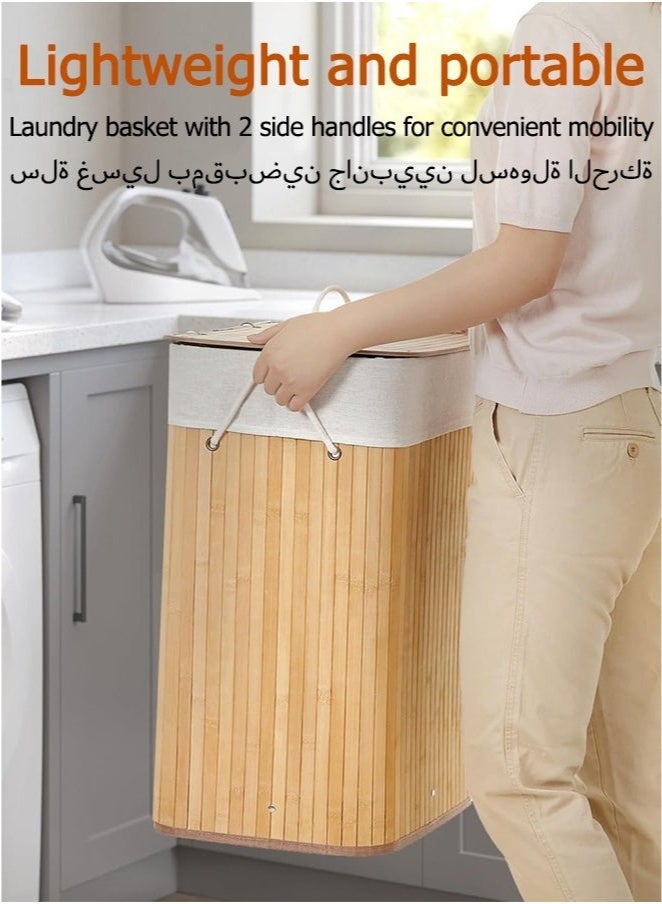 Bukela Foldable Laundry Hamper with Lid, Bamboo Laundry Basket, Rectangular Storage Hamper with Handles, for Laundry Room, Bedroom - Image 4