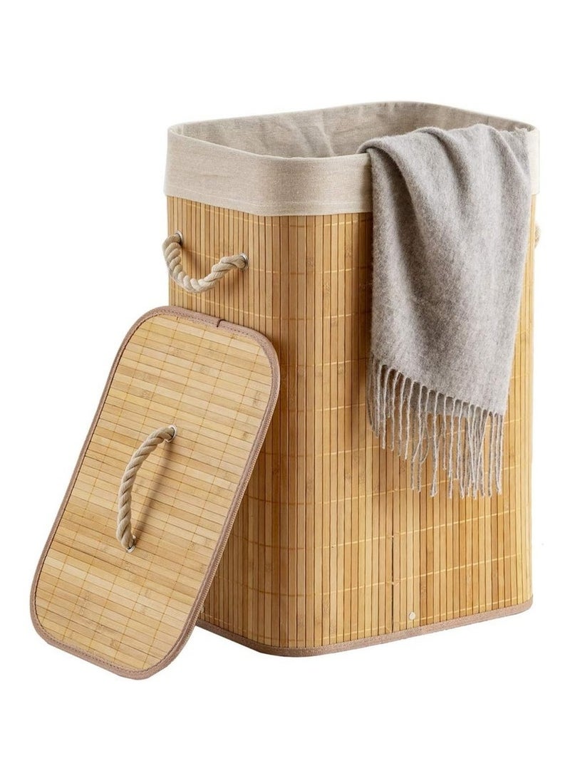 Bukela Foldable Laundry Hamper with Lid, Bamboo Laundry Basket, Rectangular Storage Hamper with Handles, for Laundry Room, Bedroom - Image 1