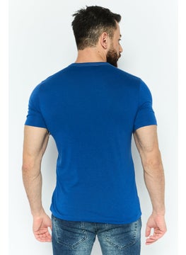 Project Essentials Men Stand Collar Short Sleeves Solid T-Shirt, Blue  - Image 3
