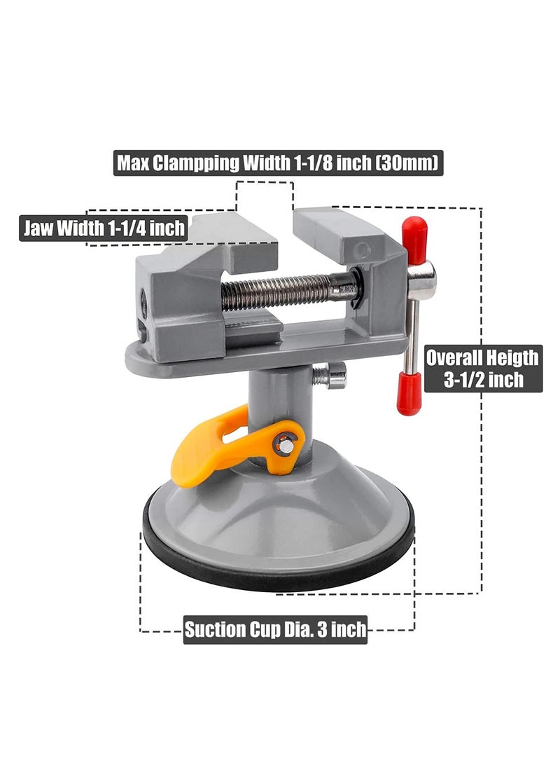 Mini Drill Press Vice with Suction Cup, Adjustable Carving Vise 360 Degrees Rotation Walnut Clamp Rotatable Table Bench Vice Clip On Tool for Jewelry Nuclear DIY Craft Sculpture - Grey