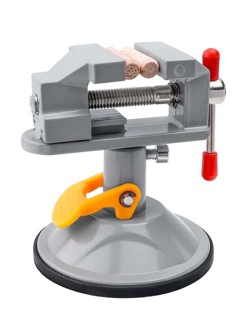 Mini Drill Press Vice with Suction Cup, Adjustable Carving Vise 360 Degrees Rotation Walnut Clamp Rotatable Table Bench Vice Clip On Tool for Jewelry Nuclear DIY Craft Sculpture - Grey