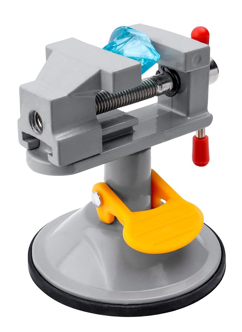 Mini Drill Press Vice with Suction Cup, Adjustable Carving Vise 360 Degrees Rotation Walnut Clamp Rotatable Table Bench Vice Clip On Tool for Jewelry Nuclear DIY Craft Sculpture - Grey