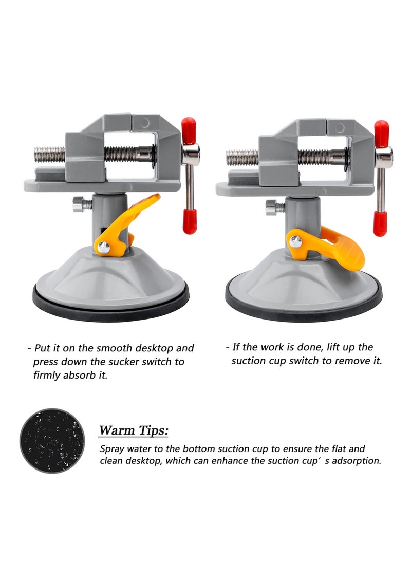 Mini Drill Press Vice with Suction Cup, Adjustable Carving Vise 360 Degrees Rotation Walnut Clamp Rotatable Table Bench Vice Clip On Tool for Jewelry Nuclear DIY Craft Sculpture - Grey