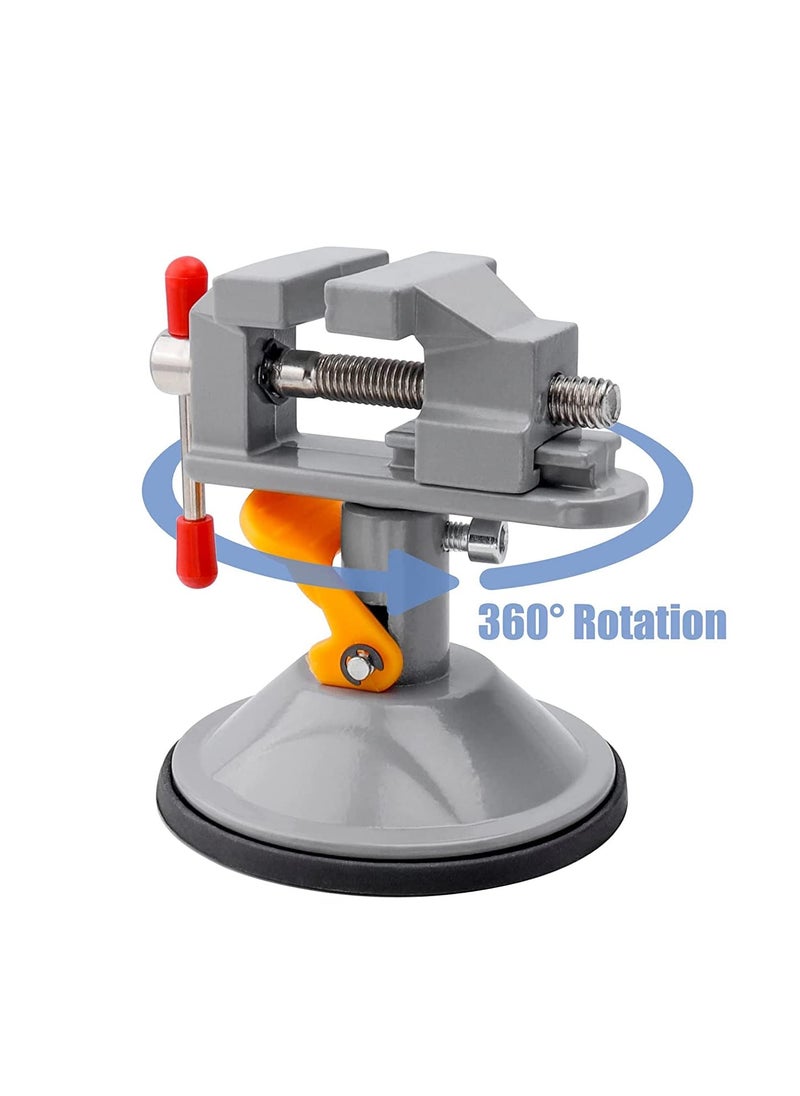 Mini Drill Press Vice with Suction Cup, Adjustable Carving Vise 360 Degrees Rotation Walnut Clamp Rotatable Table Bench Vice Clip On Tool for Jewelry Nuclear DIY Craft Sculpture - Grey