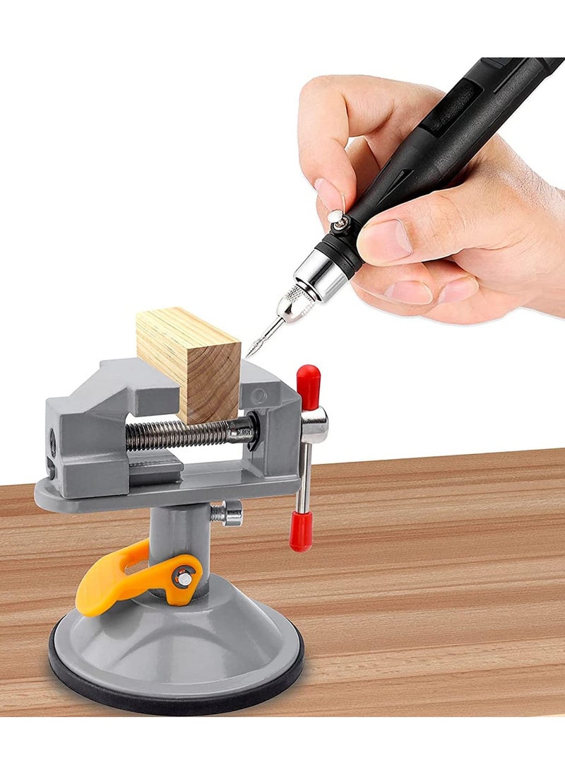 Mini Drill Press Vice with Suction Cup, Adjustable Carving Vise 360 Degrees Rotation Walnut Clamp Rotatable Table Bench Vice Clip On Tool for Jewelry Nuclear DIY Craft Sculpture - Grey