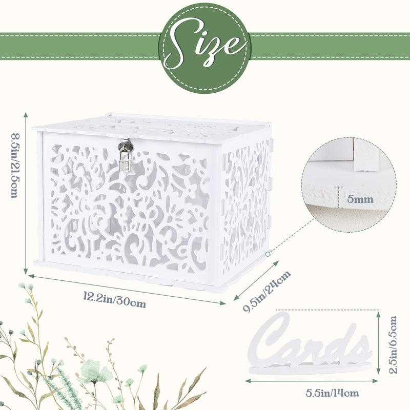 CYAOOI White Wedding Card Box with Lock, PVC Gift Card Box for Wedding Reception, DIY Wedding Money Envelope Box for Party Graduation Birthday Baby Shower Decorations - Image 2