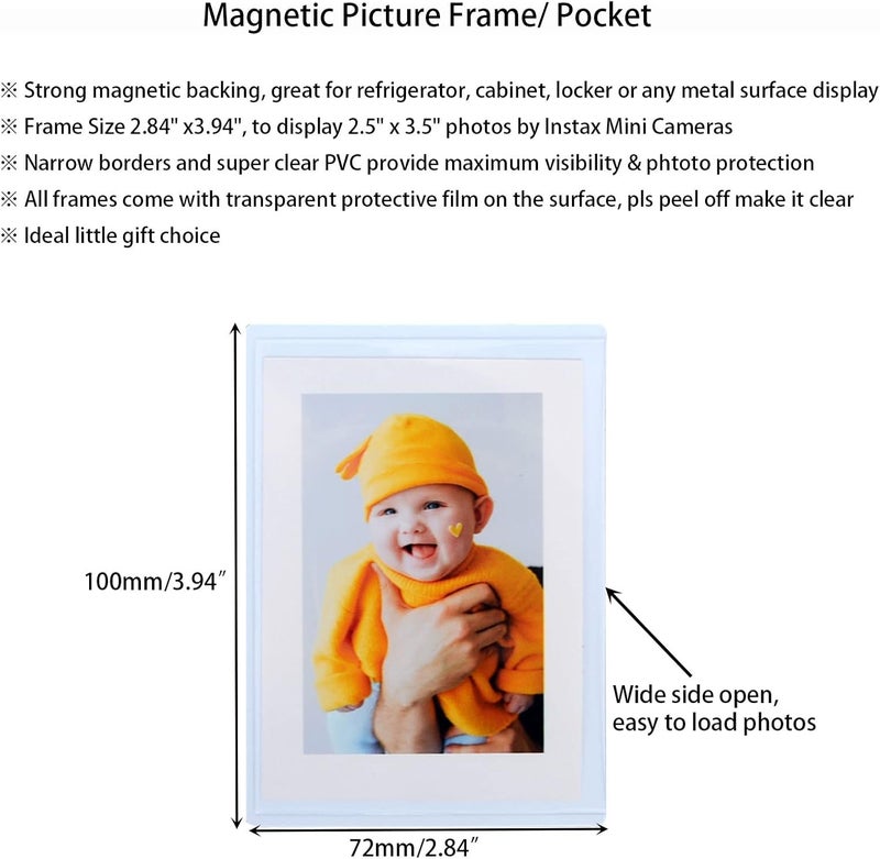 SULEPE 2.5 x 3.5 Magnetic Polaroid Picture Frame Sleeve Pocket for Fridge, Instax Mini Frame Photo Magnets for Refrigerator, Wallet Size Picture Frame, 10 Pack - Image 2