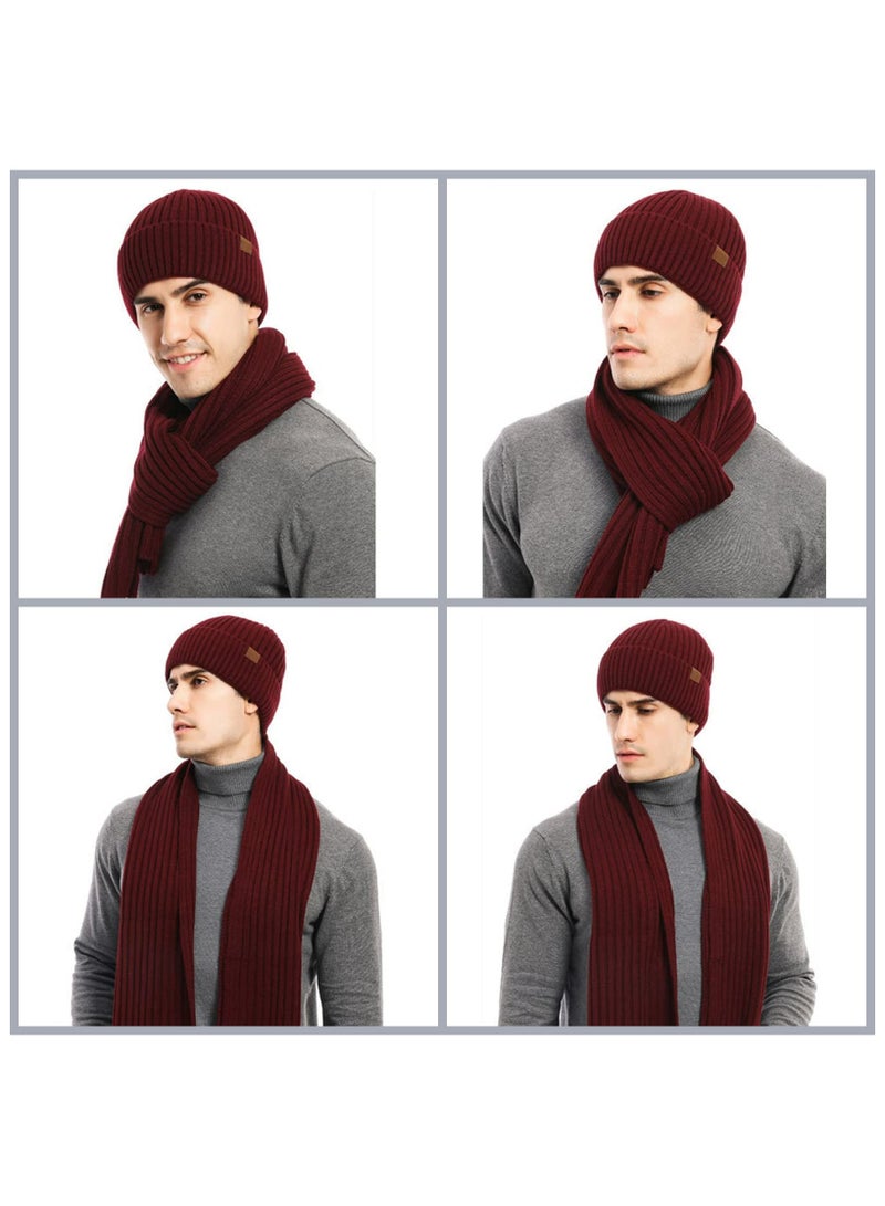 CMGTYYD 3Pcs Winter Beanie Hat Scarf Gloves Set,Set for Men Womens Ski Cap Touch Screen Mittens Suit Couples Matching Hats for Men Women (Red) - Image 4