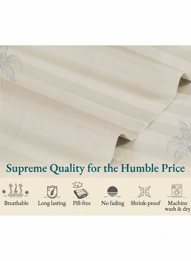 ZEESQUARE Luxury 4-Piece Cream Striped Bed Sheet Set | Hotel Style Bedding Set with Flat Sheet, Fitted Sheet & 2 Pillow Covers | Soft Breathable Bedding for King, Queen & Single Size Beds - Image 4