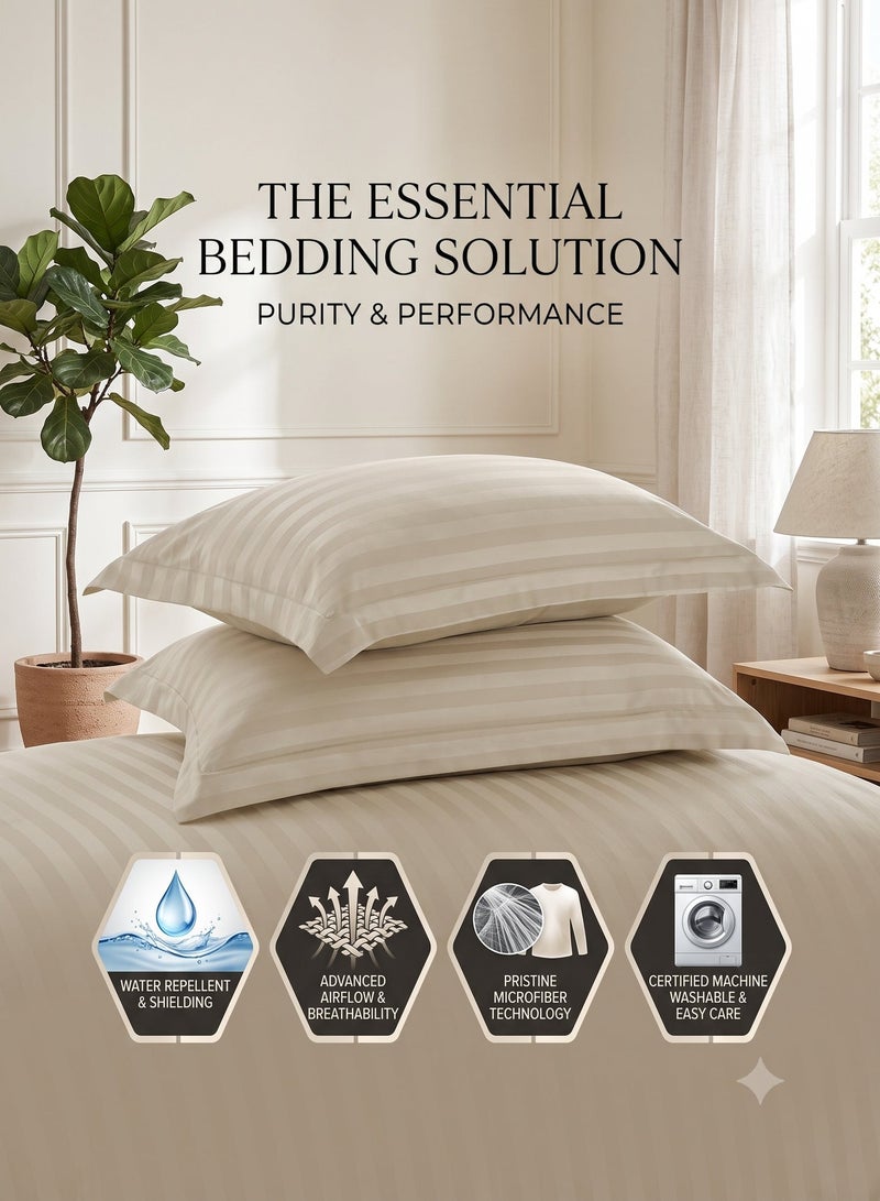 ZEESQUARE Luxury 4-Piece Cream Striped Bed Sheet Set | Hotel Style Bedding Set with Flat Sheet, Fitted Sheet & 2 Pillow Covers | Soft Breathable Bedding for King, Queen & Single Size Beds - Image 3