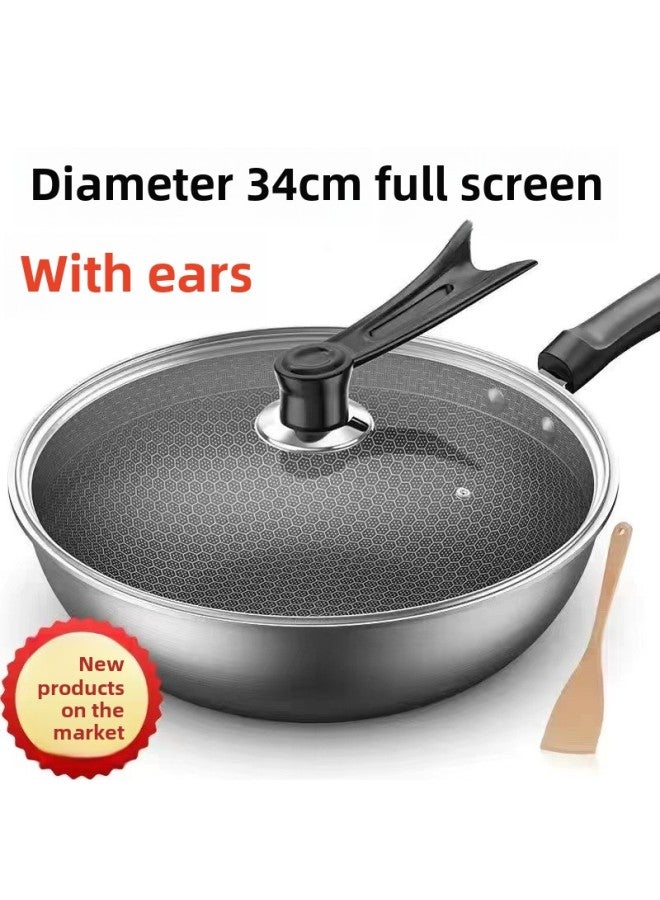 German Stainless Steel Wok Household Non-stick Pan Uncoated Fume-free Wok Induction Cooker Gas Universal Wok XH-Color:Extra Thick Steel-34cm Comprehensive Honeycomb [1-6 People] With Cover-Capacity:[special Offer] End Soon: 00:03:58  - Image 1