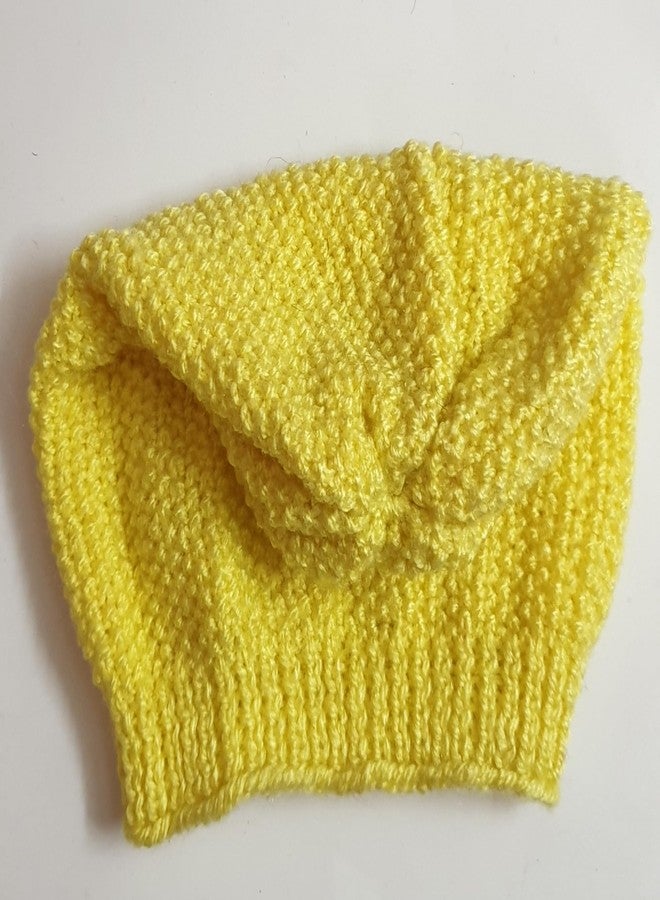 Belleza Crafting with Creativity Yellow Colour Hand Knitted Winter Warm Cap/Skull Cap for Boys/Girls Age 3-6 Years (Pack of 1) - Image 3