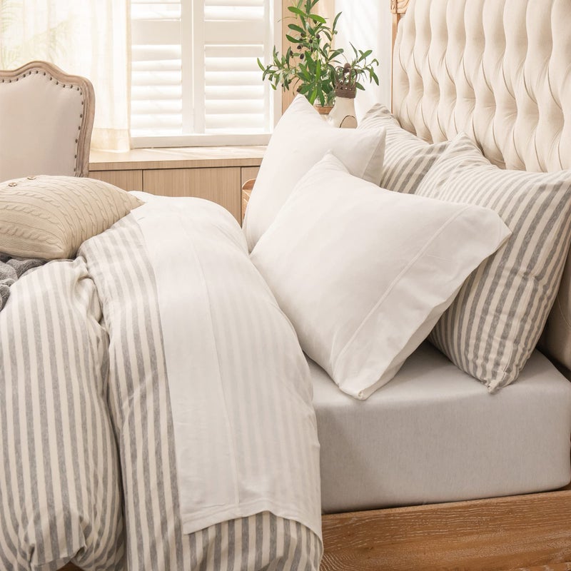 PURE ERA PURE ERA Jersey Knit 4pc Bed Sheet Set 100% T-Shirt Cotton Super Soft Comfy Breathable Fits Mattress Up to 20"" Extra Deep Pocket (Solid Off White  King) 