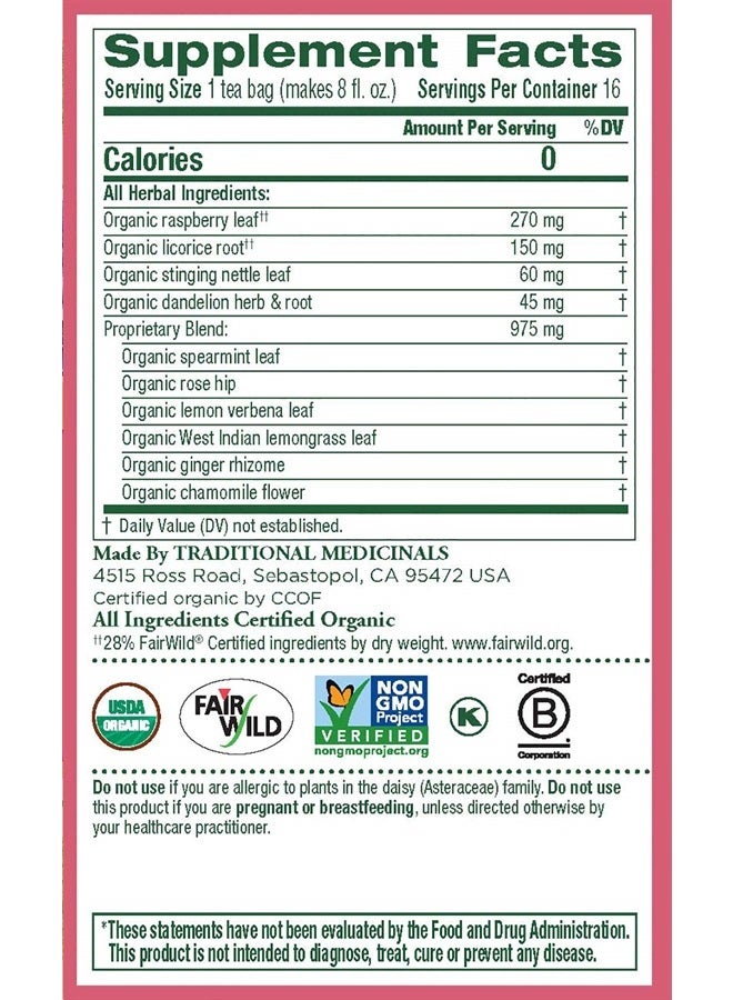Organic Healthy Cycle Raspberry leaf caffeine Free Herbal Tea 16 Ea 0.85 oz