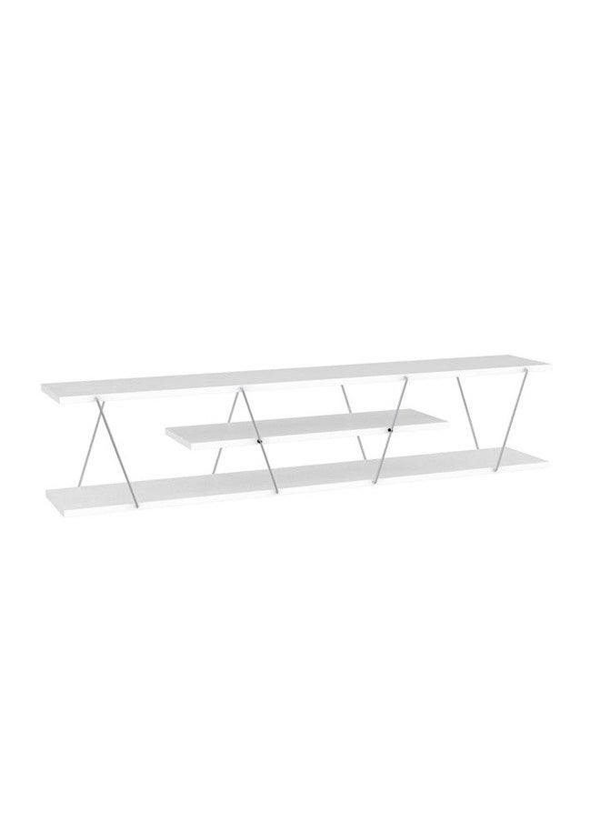 Home Canvas - Home Canvas Tars Modern TV Stand for Living Room, TV Unit Media Easy Assembly (143cmX32cmX31cm)- White and Chrome - Image 1