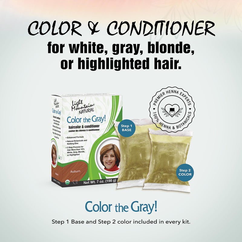 Light Mountain Henna Hair Color & Conditioner, Color the Gray - Auburn Hair Dye for Men/Women, Chemical-Free, Semi-Permanent Hair Color for White, Gray, and Blonde Hair, 7 Oz (Pack of 2) - Image 2