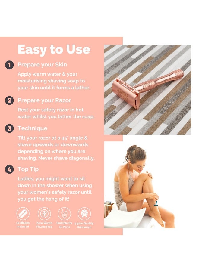 Jungle Culture - Jungle Culture Safety Razor with 10 Double Edge Blades • Single Blade Metal Razors for Women & Men for Body & Face • Eco Friendly & Reusable Shaver • Rose Gold - Image 1