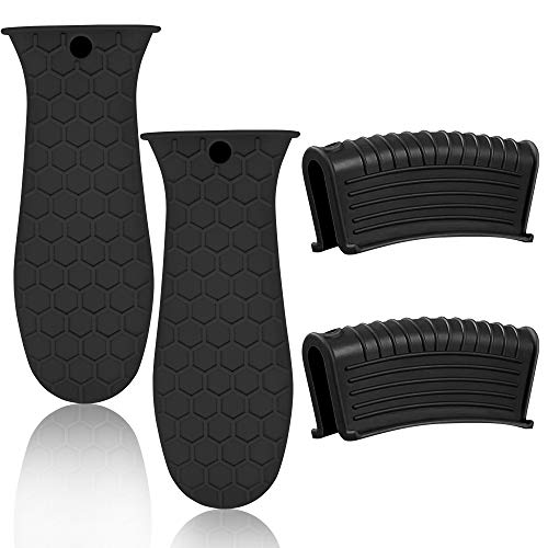 EVAHOM 4 Pack Silicone Hot Handle Holder Cover, Silicone Pot Holders Heat Resistant Assist Pan Handle Sleeve Non-Slip Pot Handle Covers for Cast Iron Skillet Metal Pan (Black) - Image 1