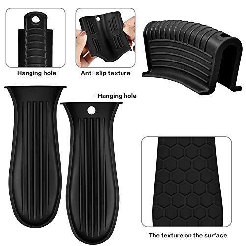 EVAHOM 4 Pack Silicone Hot Handle Holder Cover, Silicone Pot Holders Heat Resistant Assist Pan Handle Sleeve Non-Slip Pot Handle Covers for Cast Iron Skillet Metal Pan (Black) - Image 3