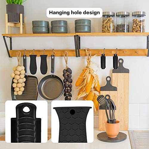 EVAHOM 4 Pack Silicone Hot Handle Holder Cover, Silicone Pot Holders Heat Resistant Assist Pan Handle Sleeve Non-Slip Pot Handle Covers for Cast Iron Skillet Metal Pan (Black) - Image 5