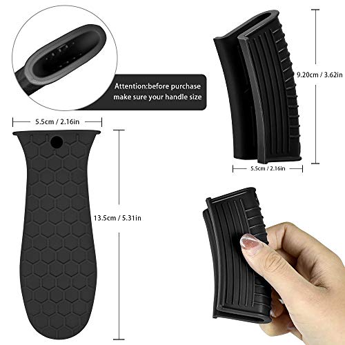 EVAHOM 4 Pack Silicone Hot Handle Holder Cover, Silicone Pot Holders Heat Resistant Assist Pan Handle Sleeve Non-Slip Pot Handle Covers for Cast Iron Skillet Metal Pan (Black) - Image 2