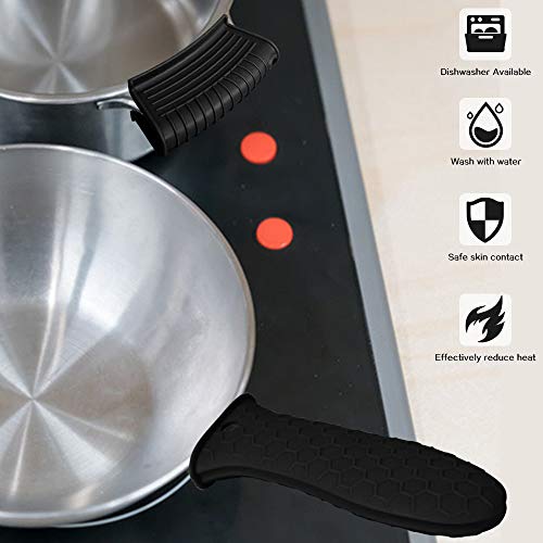 EVAHOM 4 Pack Silicone Hot Handle Holder Cover, Silicone Pot Holders Heat Resistant Assist Pan Handle Sleeve Non-Slip Pot Handle Covers for Cast Iron Skillet Metal Pan (Black) - Image 4