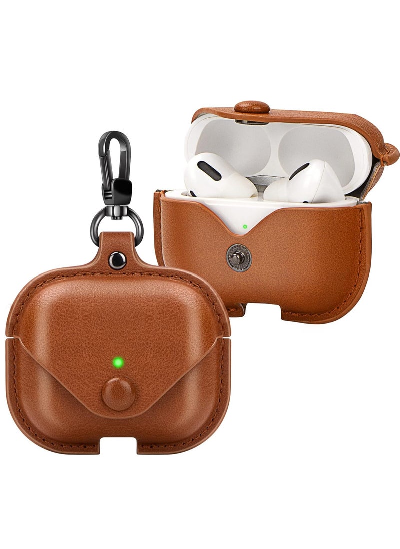 erorex - Air Pods 3 Case With Keychain Genuine Leather Protective Shockproof Scratch Resistant Soft Silicone Cover For Air Pods 3Rd Generation 2021 Front Led Visible Brown - Image 1