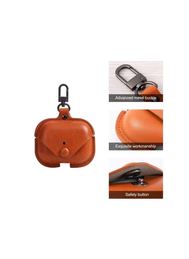 erorex - Air Pods 3 Case With Keychain Genuine Leather Protective Shockproof Scratch Resistant Soft Silicone Cover For Air Pods 3Rd Generation 2021 Front Led Visible Brown - Image 1
