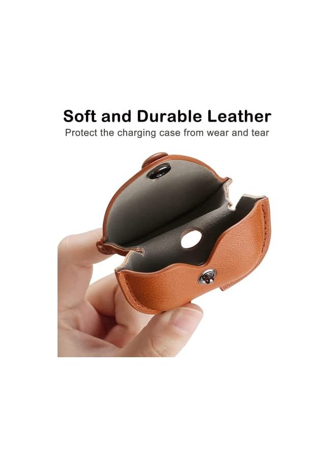 erorex - Air Pods 3 Case With Keychain Genuine Leather Protective Shockproof Scratch Resistant Soft Silicone Cover For Air Pods 3Rd Generation 2021 Front Led Visible Brown - Image 1
