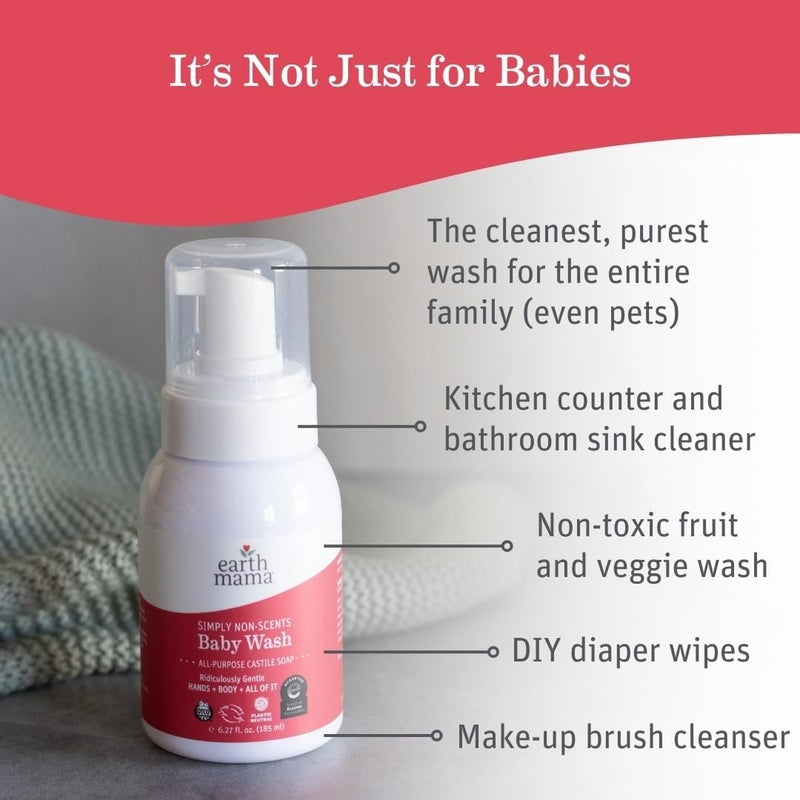 Earth Mama Baby Wash with Gentle Castile Soap for Sensitive Skin, Simply Non-Scents, 5.3-Fluid Ounce General compatible design - Image 1