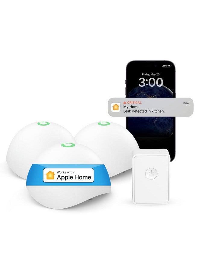 ميروس مجموعة من 3 أجهزة إنذار ذكية للمياه من meross، كاشف تسرب المياه عبر WiFi، يدعم Apple HomeKit، SmartThings، مقاوم للماء IP67 مع تنبيهات التطبيق، إنذار، نطاق 100 متر للمطبخ في الطابق السفلي من المنزل (يتضمن محور Meross) - Image 1
