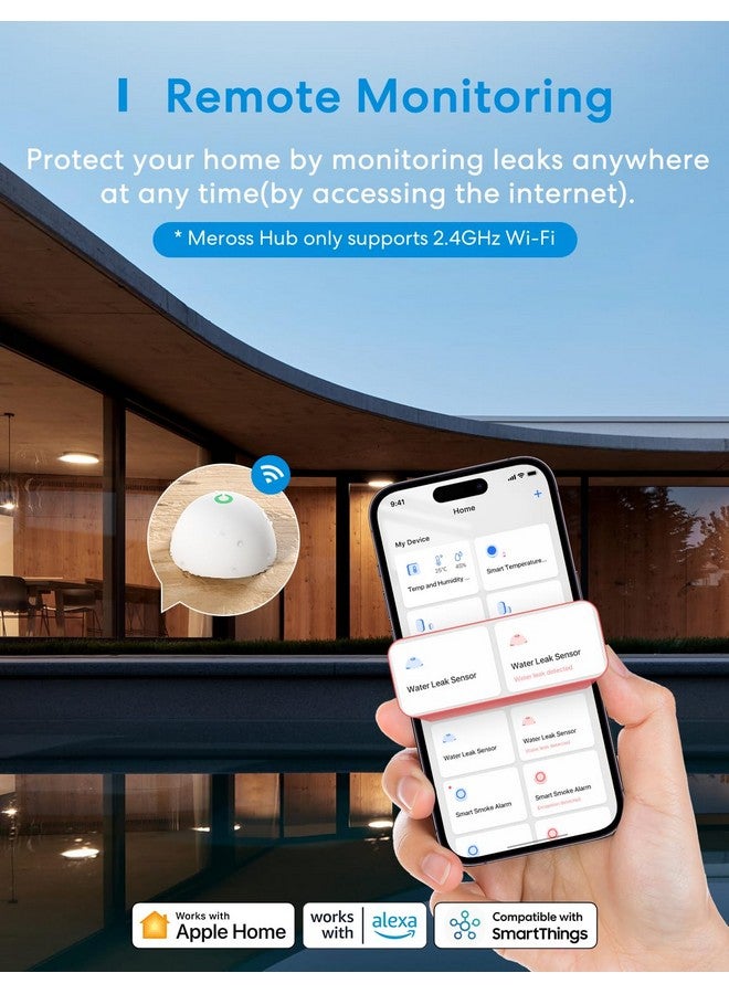 ميروس مجموعة من 3 أجهزة إنذار ذكية للمياه من meross، كاشف تسرب المياه عبر WiFi، يدعم Apple HomeKit، SmartThings، مقاوم للماء IP67 مع تنبيهات التطبيق، إنذار، نطاق 100 متر للمطبخ في الطابق السفلي من المنزل (يتضمن محور Meross) - Image 4