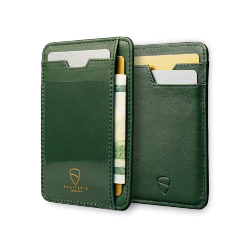 Vaultskin Slim RFID Wallet for Men - Leather Front Pocket Minimalist Card Holder Wallet with ID Window & Gift Box (Hunter Green, Brixton) - Image 1