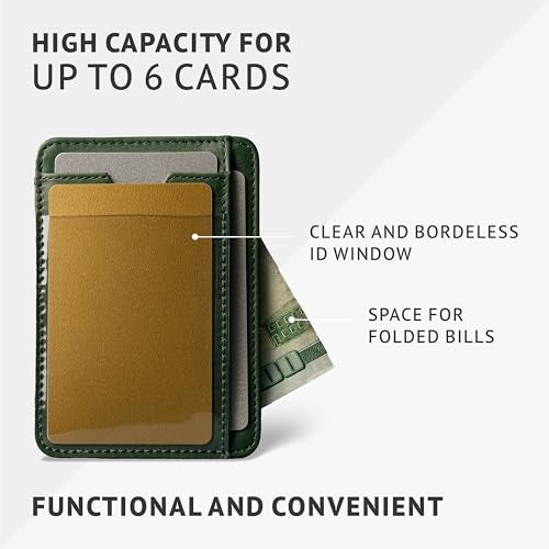 Vaultskin Slim RFID Wallet for Men - Leather Front Pocket Minimalist Card Holder Wallet with ID Window & Gift Box (Hunter Green, Brixton) - Image 5