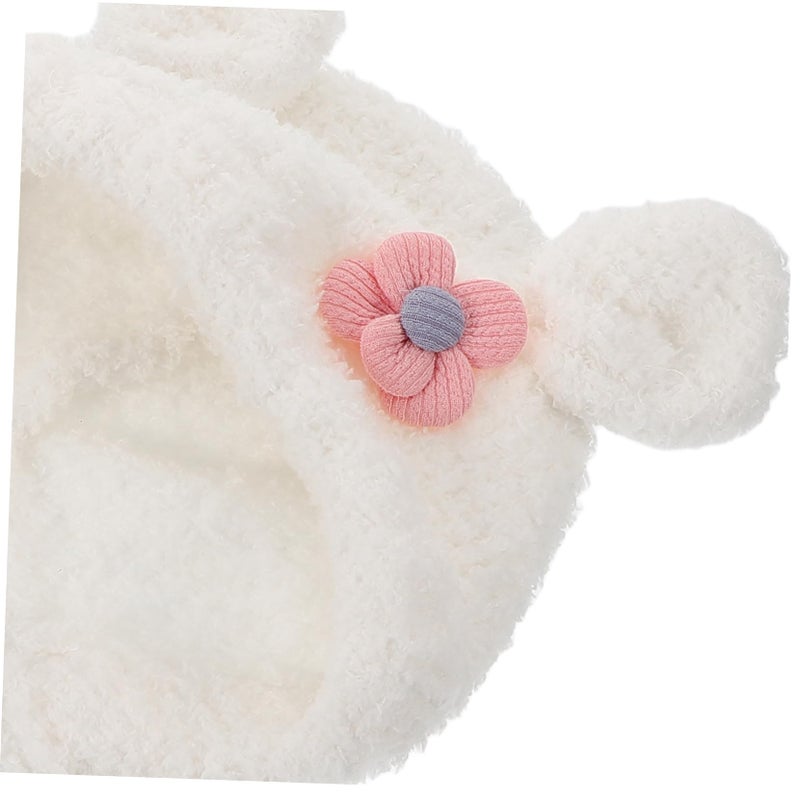 قبعة شتوية ذات أذن ووشاح، بيجامة سميكة دافئة للرضع باللون الأبيض - Image 4