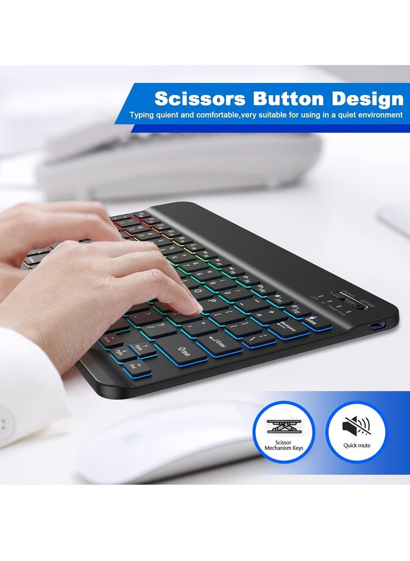 SYOSI - Wireless Keyboard Backlit Bluetooth Keyboard Small Portable External Cordless Rechargeable Illuminated for Android Tablet Cell Phone Smartphone iPad Pro Air Mini iPhone Windows Surface - Image 1