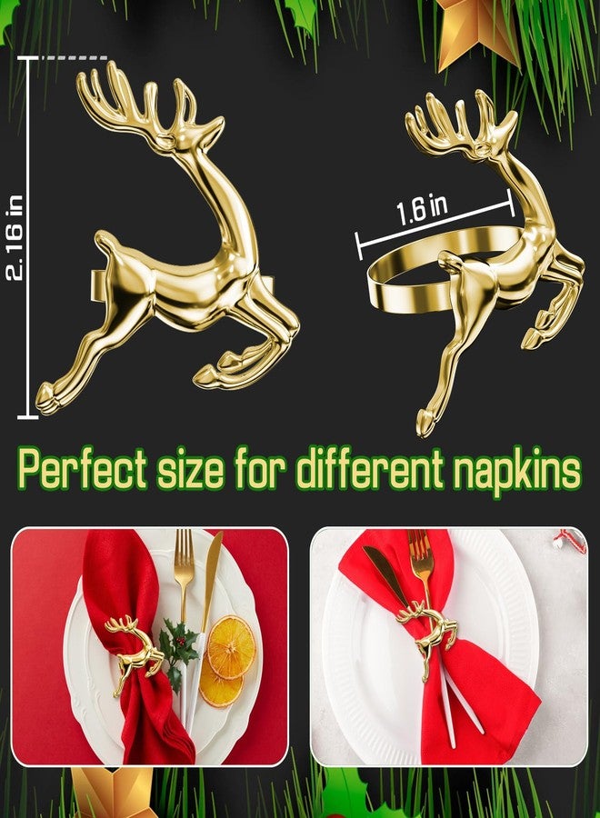 ZeeDix Gold Reindeer Christmas Napkin Rings Set of 6, Napkin Holder Ring for Christmas Dinner Table Decor Cloth Napkins, Wedding Receptions, Holiday Party, Banquet and Home Kitchen - Image 2