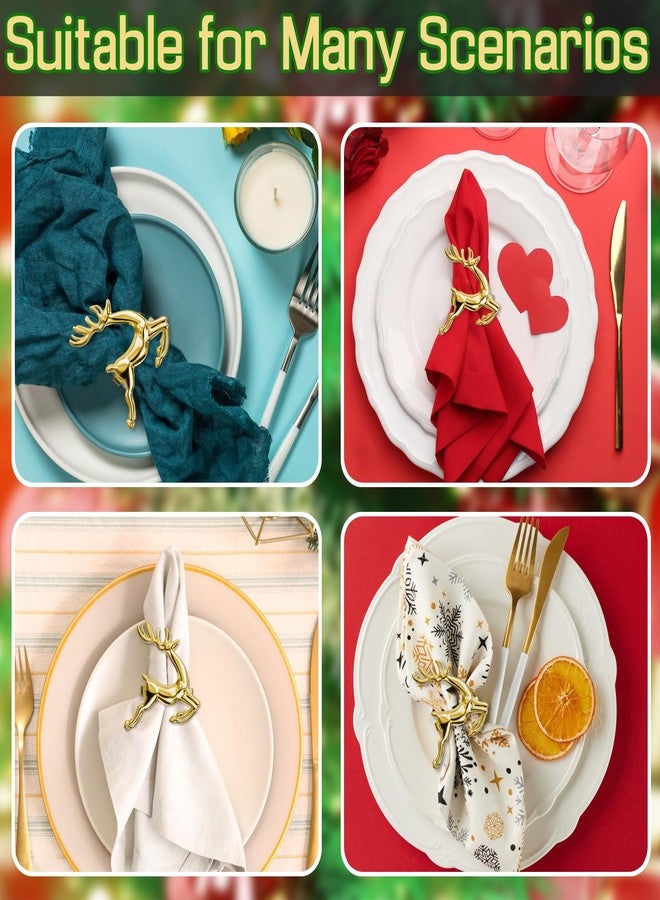 ZeeDix Gold Reindeer Christmas Napkin Rings Set of 6, Napkin Holder Ring for Christmas Dinner Table Decor Cloth Napkins, Wedding Receptions, Holiday Party, Banquet and Home Kitchen - Image 4