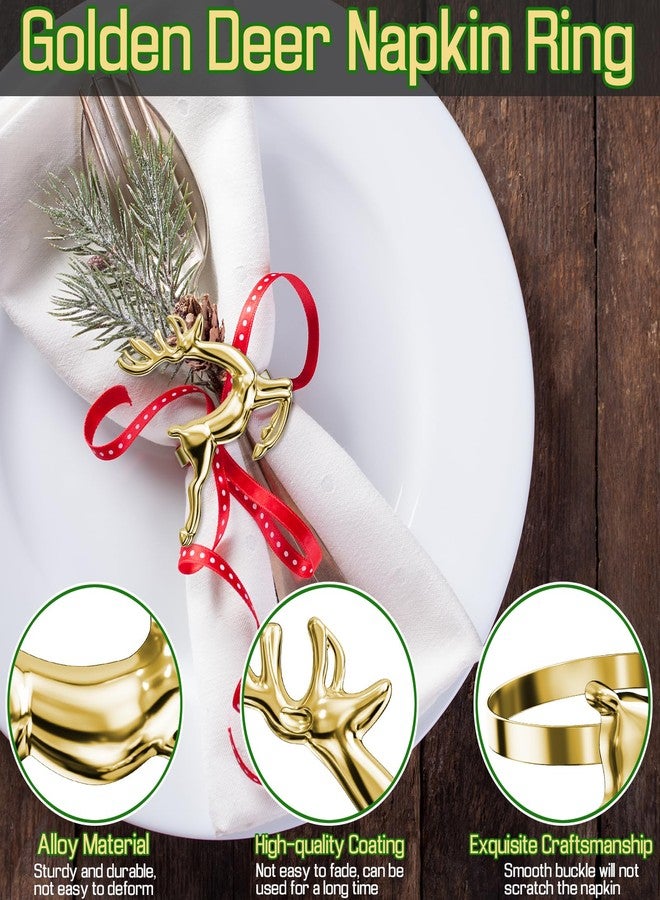 ZeeDix Gold Reindeer Christmas Napkin Rings Set of 6, Napkin Holder Ring for Christmas Dinner Table Decor Cloth Napkins, Wedding Receptions, Holiday Party, Banquet and Home Kitchen - Image 3