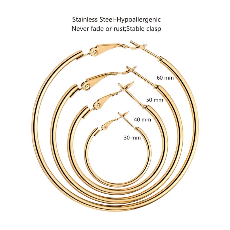 Cuicanstar 4 Pairs Gold Plated Hoop Earrings for Women Lightweight Hypoallergenic Gold Plated Hoops Stainless Steel Hoop Earrings Loop Earrings Set - Image 3