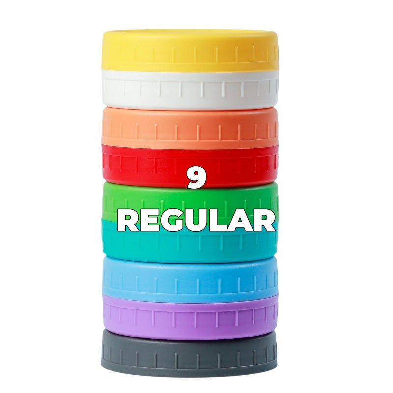 Bedgeta 9Pcs Mason Jar Lids Regular Mouth Plastic Mason Lids Leak Proof Canning Lid with Silicone Ring for Ball Kerr and More Reusable Can Tops Colored Caps Covers for Jars