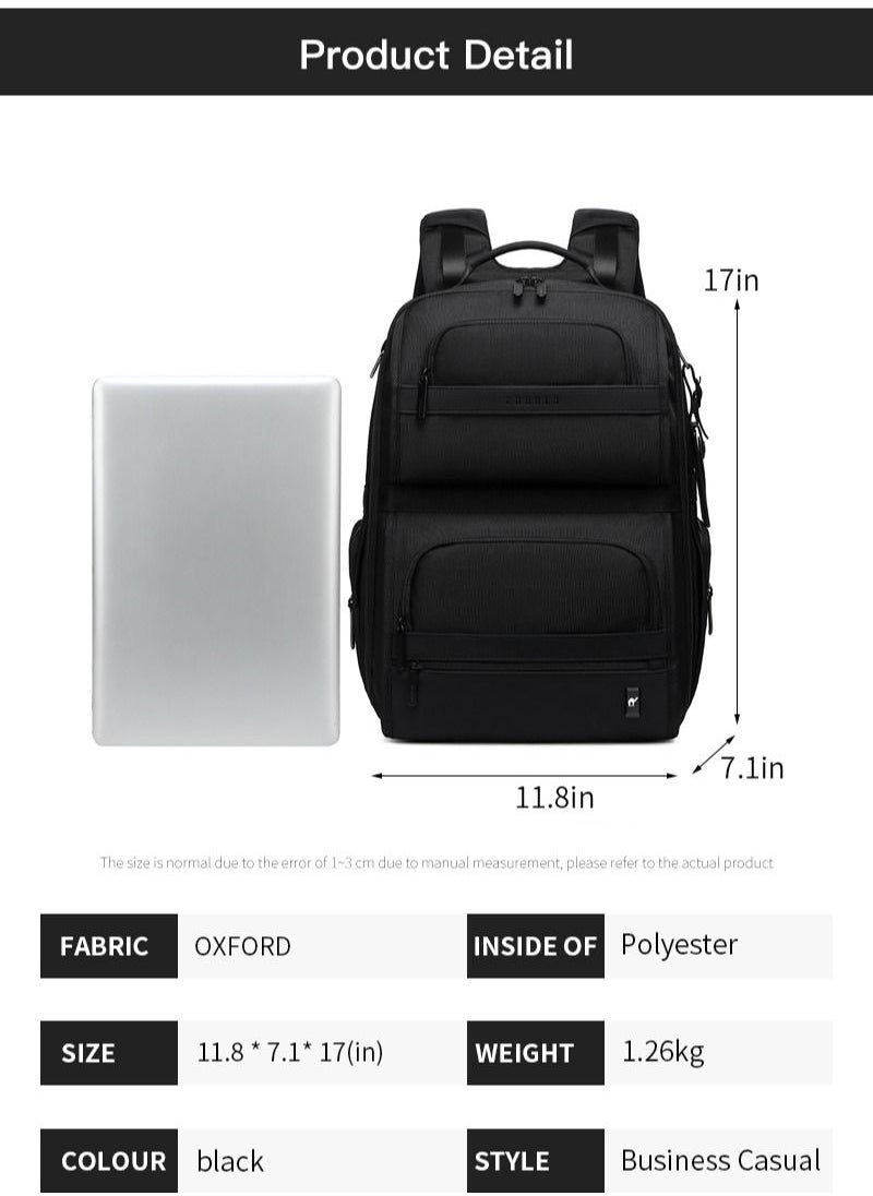RAHALA - BNG-125 Oxford Waterproof 15.6-Inch Laptop Travel Large Capacity Backpack Bag - Black - Image 1