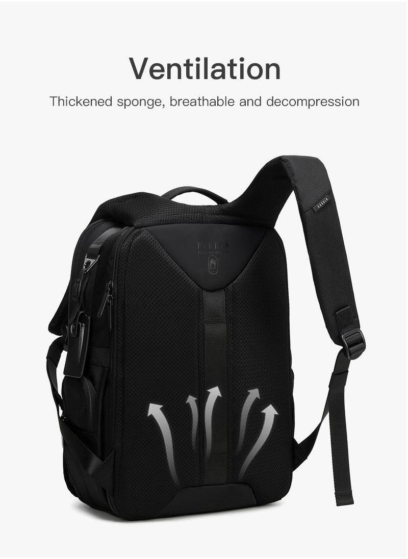 RAHALA - BNG-125 Oxford Waterproof 15.6-Inch Laptop Travel Large Capacity Backpack Bag - Black - Image 1