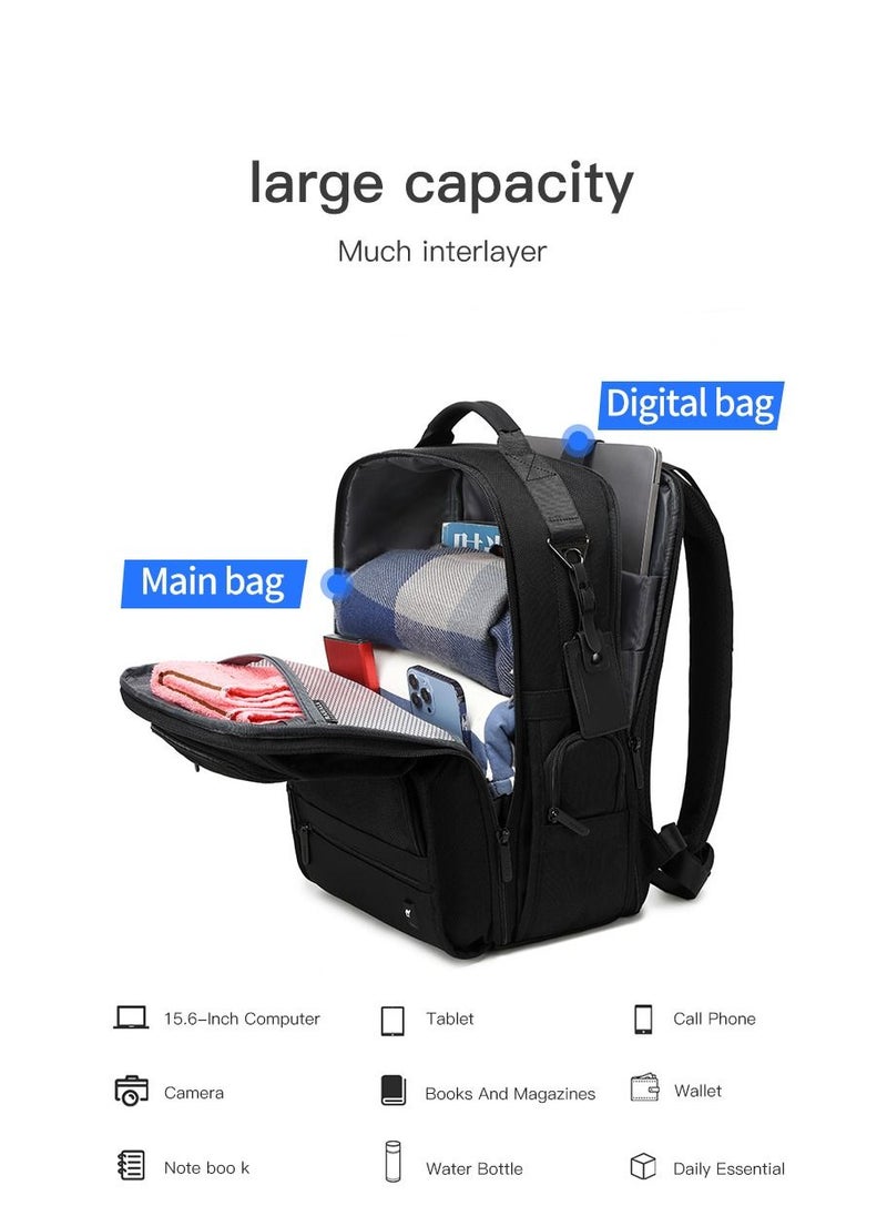 RAHALA - BNG-125 Oxford Waterproof 15.6-Inch Laptop Travel Large Capacity Backpack Bag - Black - Image 1
