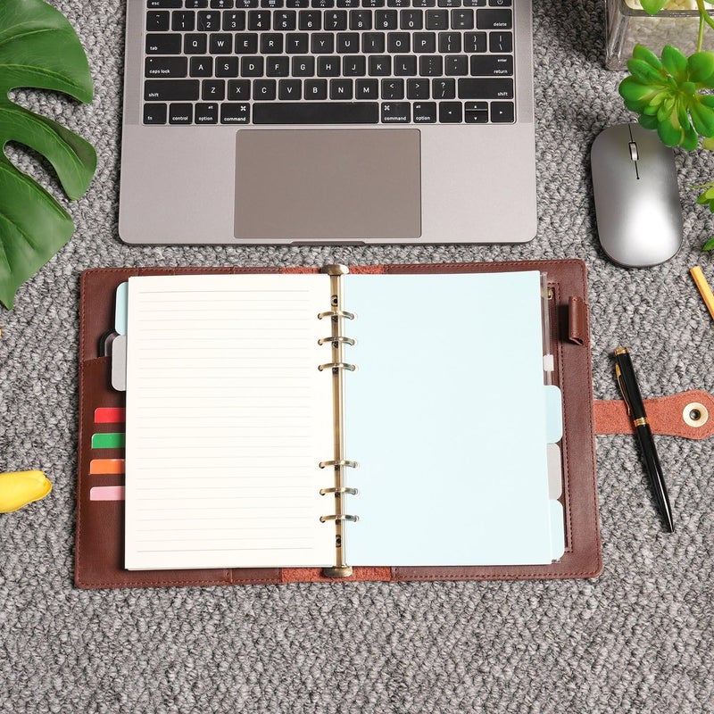 Wonderpool A5 Binder Journal Leather Spiral Notebook Refillable College Ruled Paper, Budget Binder Rings Diary Organizer with Pen for Office School Travel Business Planning Writing (Coffee,A5) - Image 3
