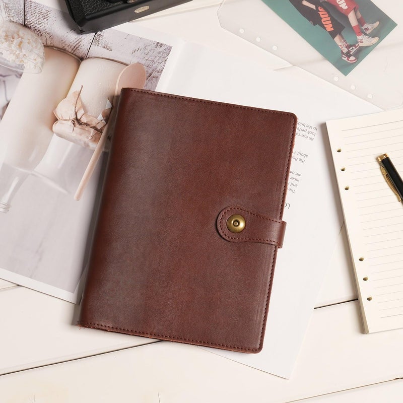 Wonderpool A5 Binder Journal Leather Spiral Notebook Refillable College Ruled Paper, Budget Binder Rings Diary Organizer with Pen for Office School Travel Business Planning Writing (Coffee,A5) - Image 2