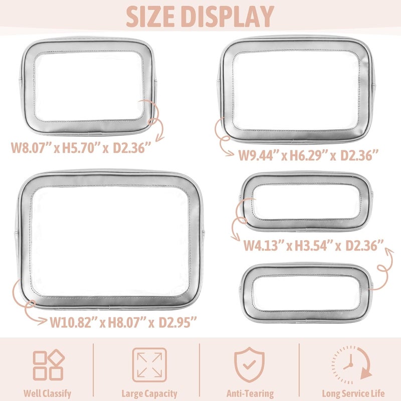YOPCDJ 5 Pack Clear Toiletry Bag,TSA Approved Travel Makeup Pouch with Zipper for Cosmetics and Toiletries，Diaper Bag Organizer Pouch Set,Purse Organizer for Christmas Women Gift - Image 3