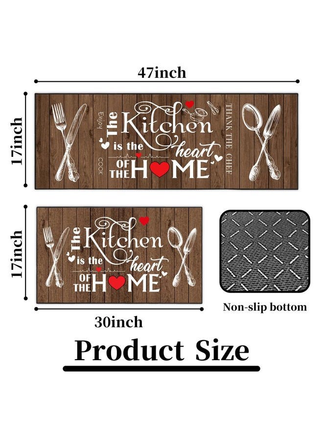 JWXCBIM 2 Piece Farmhouse Kitchen Rug Set, Brown and White Rustic Vintage Style Theme Decor Kitchen Rugs, Absorbent Washable Floor Mats, Home Indoor Runner Carpet 17x30+17x47 Inches - Image 4