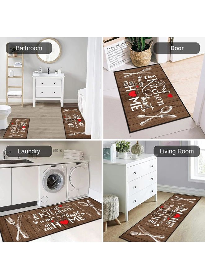 JWXCBIM 2 Piece Farmhouse Kitchen Rug Set, Brown and White Rustic Vintage Style Theme Decor Kitchen Rugs, Absorbent Washable Floor Mats, Home Indoor Runner Carpet 17x30+17x47 Inches - Image 5