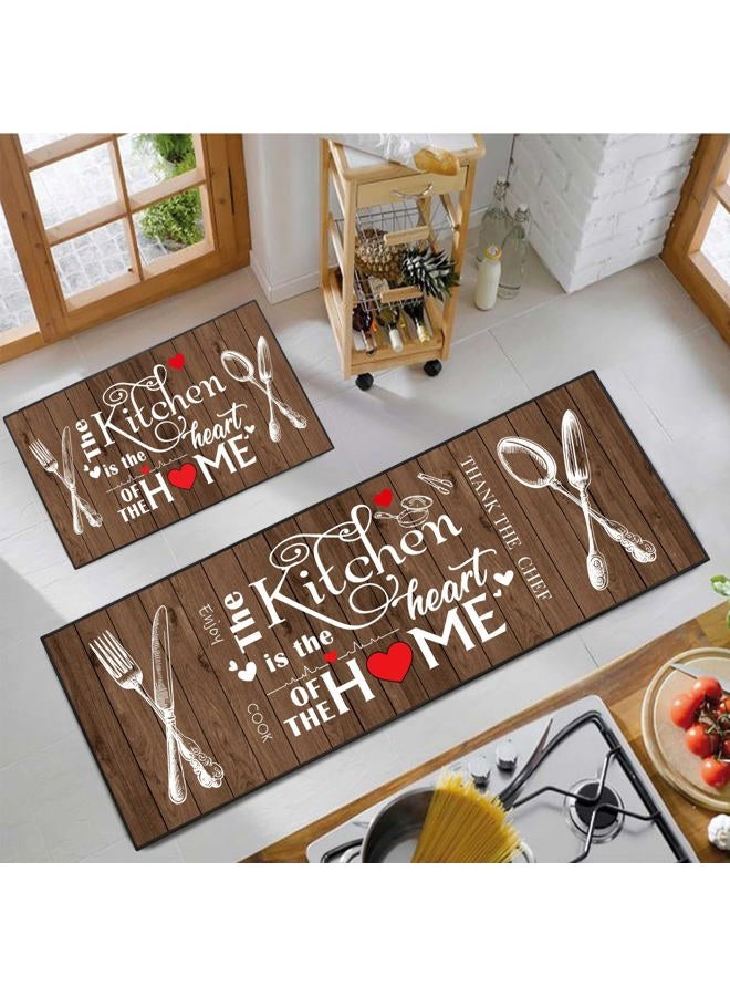 JWXCBIM 2 Piece Farmhouse Kitchen Rug Set, Brown and White Rustic Vintage Style Theme Decor Kitchen Rugs, Absorbent Washable Floor Mats, Home Indoor Runner Carpet 17x30+17x47 Inches - Image 3